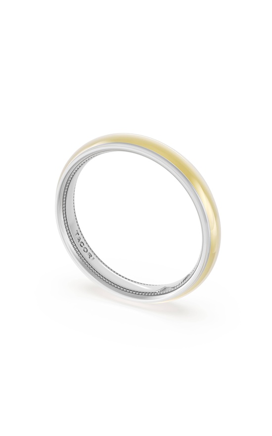 Rounded High Polish Finish Wedding Band in 18kt White Gold & 18kt Yellow Gold