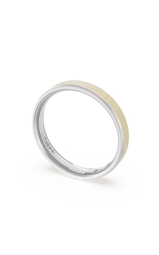 Flat Satin Finish Wedding Band in 18kt White Gold & 18kt Yellow Gold