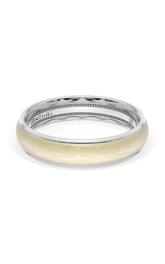 Rounded Brush Finish Wedding Band in 18kt White Gold & 18kt Yellow Gold