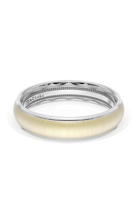 Rounded Satin Finish Wedding Band in 18kt White Gold & 18kt Yellow Gold