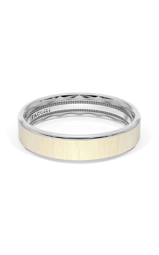 Flat Satin Finish Wedding Band in 18kt White Gold & 18kt Yellow Gold