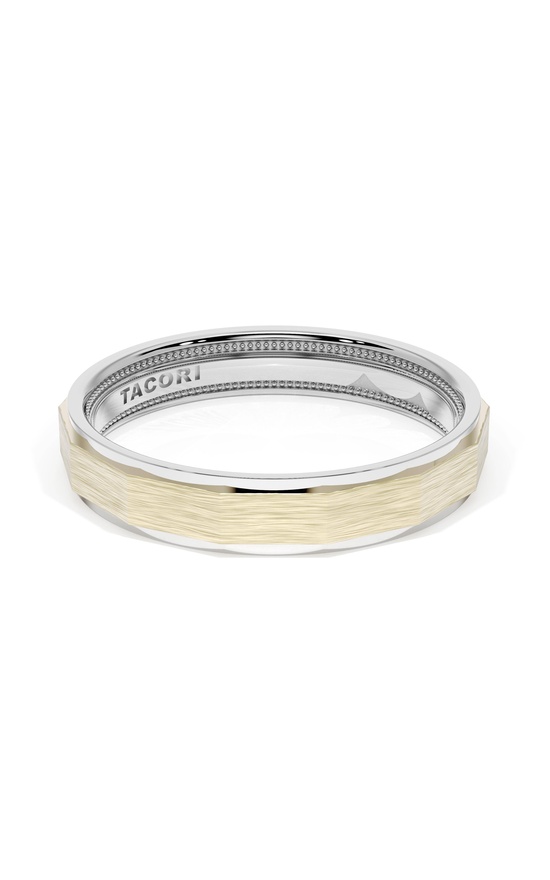 Brush Finish Faceted Wedding Band in 18kt White Gold & 18kt Yellow Gold