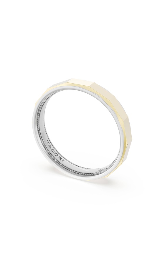 High Polish Finish Faceted Wedding Band in 18kt White Gold & 18kt Yellow Gold