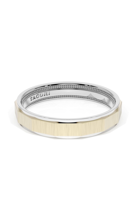 Satin Finish Faceted Wedding Band in 18kt White Gold & 18kt Yellow Gold