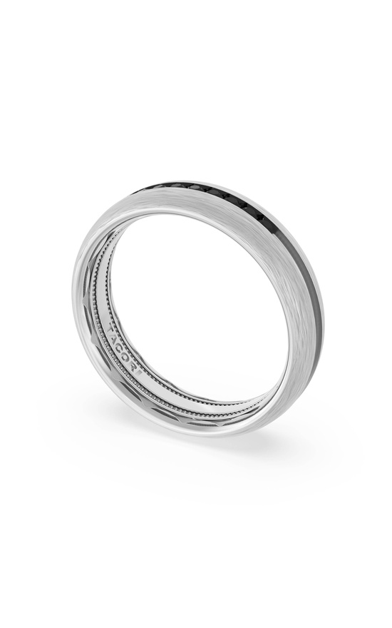 Rounded Brush Finish Black Diamond Wedding Band in 18kt White Gold