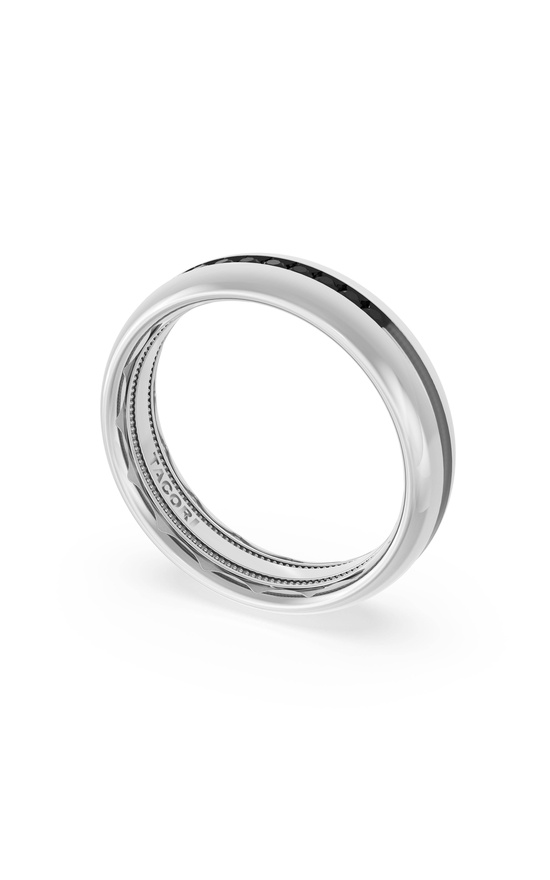 Rounded High Polish Finish Black Diamond Wedding Band in 18kt White Gold