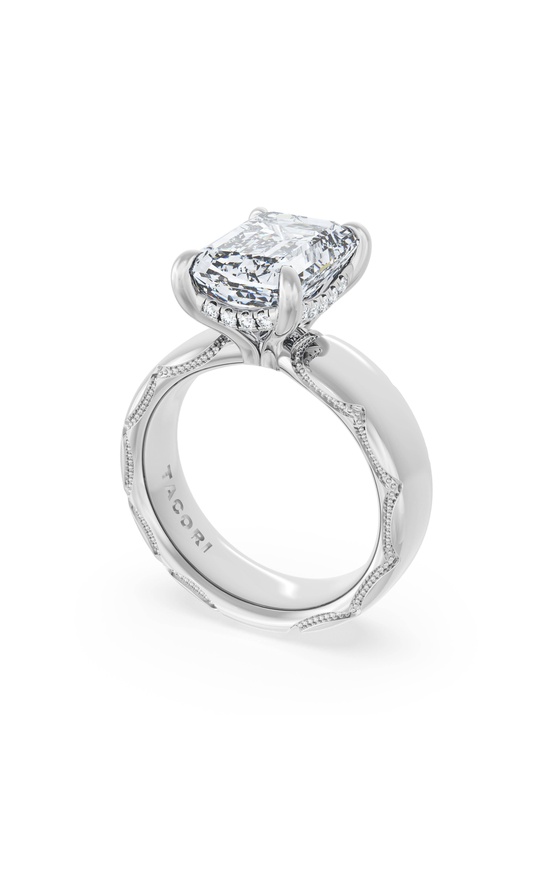 Emerald Solitaire Cigar Band Engagement Ring