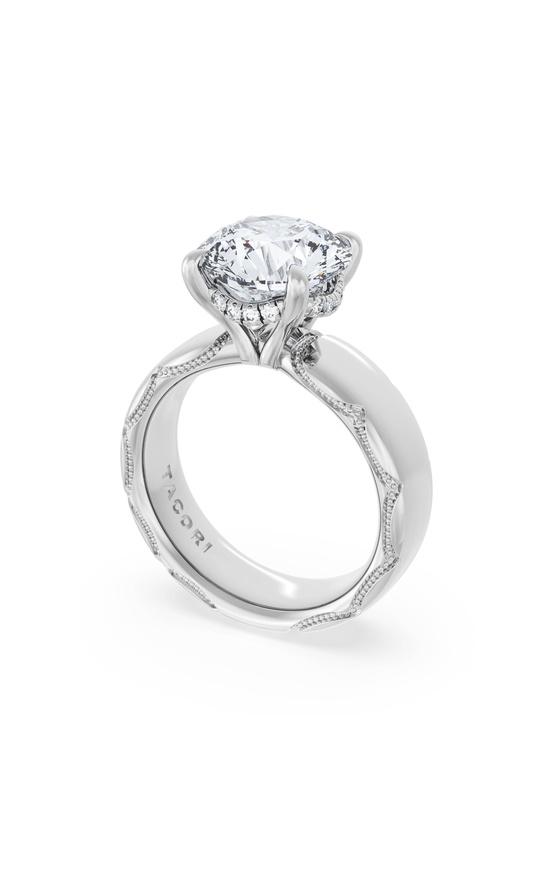 Round Solitaire Cigar Band Engagement Ring