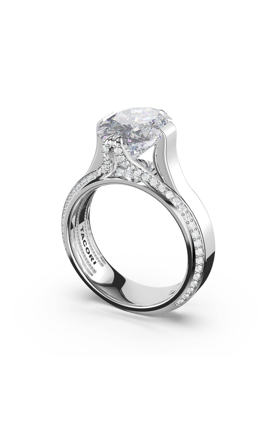 Oval Wide Band Solitaire Engagement Ring in Platinum