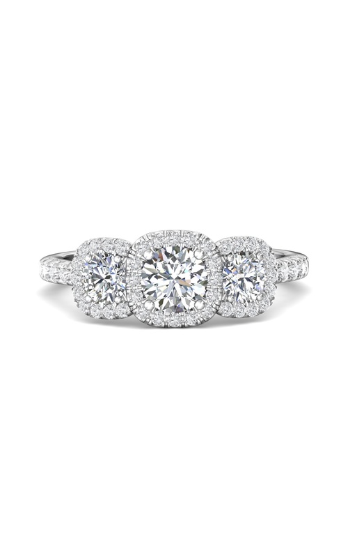 Martin Flyer Engagement Ring Three Stone DERT03CUQ-F-5.0RD  - 14K White Gold