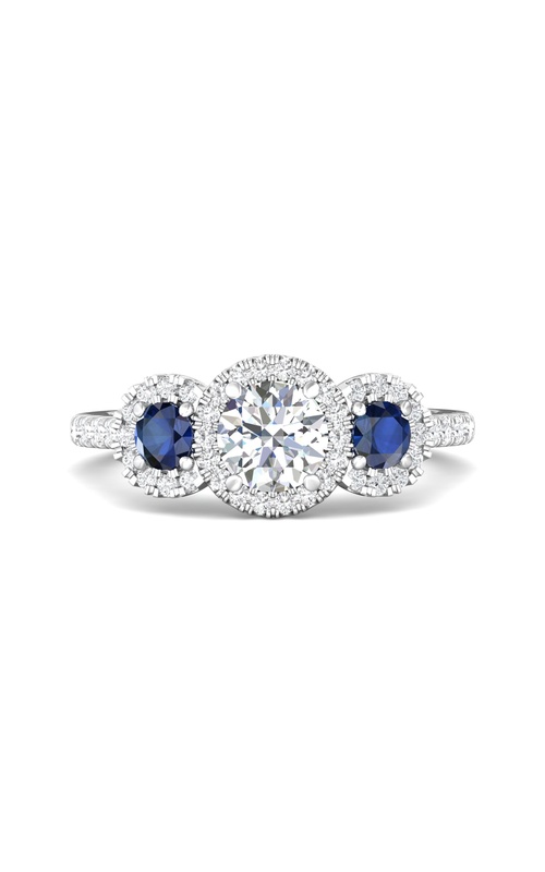 Martin Flyer Engagement Ring Three Stone DERT03RDAQ-F-5.5RD  - 14K White Gold