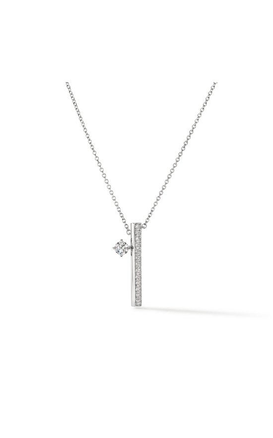 Hearts on Fire Barre Floating Single Diamond Pavé Pendant Necklace UU2841 : 0.45 : 16 : 18KW : GH/VS