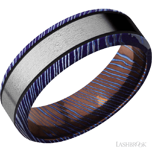 Lashbrook Wedding Band, Lashbrook, and Titanium Damascus Wedding Band TDPF7B14(NS)/TITANIUM/MGA
