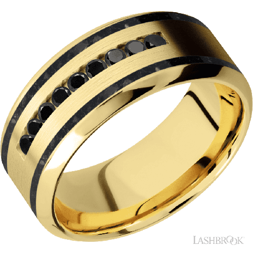 Lashbrook Wedding Band, Lashbrook, and 14K Yellow Gold Wedding Band 14KY9HB21W/MOSAICBLKDIA9X.03CH