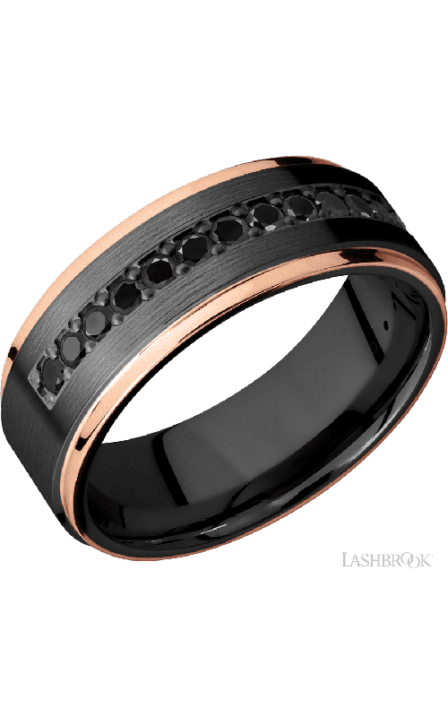 Lashbrook Wedding Band, Lashbrook, and Zirconium Wedding Band Z8FGE21EDGE/14KRHALFETERNITYBLKDIA.03BEAD