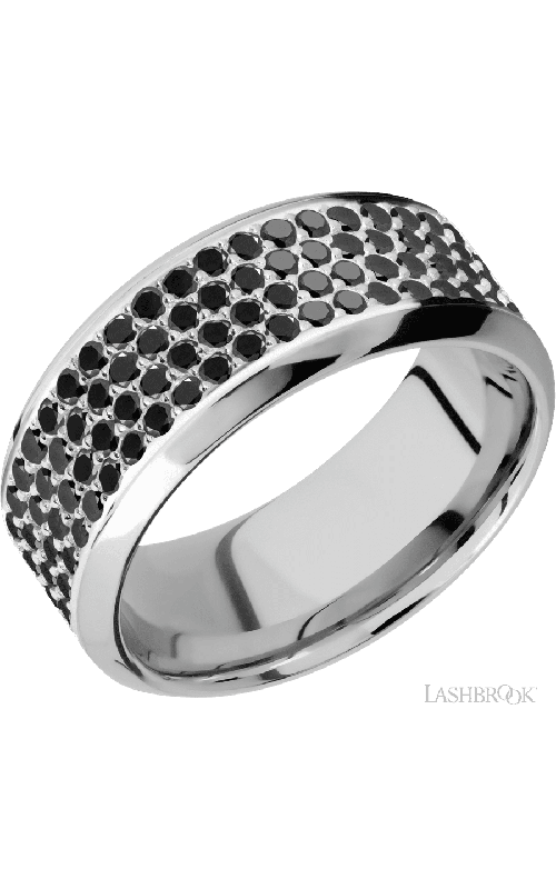 Lashbrook Wedding Band, Lashbrook, and 14K White Gold Wedding Band 14KW9HBBLKDIA4ROWHALFETERNITY.015BEAD-P