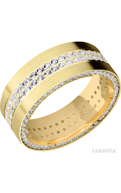 Lashbrook Wedding Band, Lashbrook, and 14K Yellow Gold Wedding Band 14KY8FSIDEETERNITYDIA.01BEADDIA2ROWETERNITY.015BEA