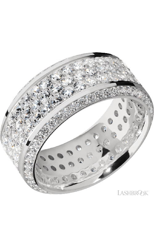 Lashbrook Wedding Band, Lashbrook, and 14K White Gold Wedding Band 14KW10HBBEVELETERNITYDIA.01BEADDIA3ROWETERNITY.03B