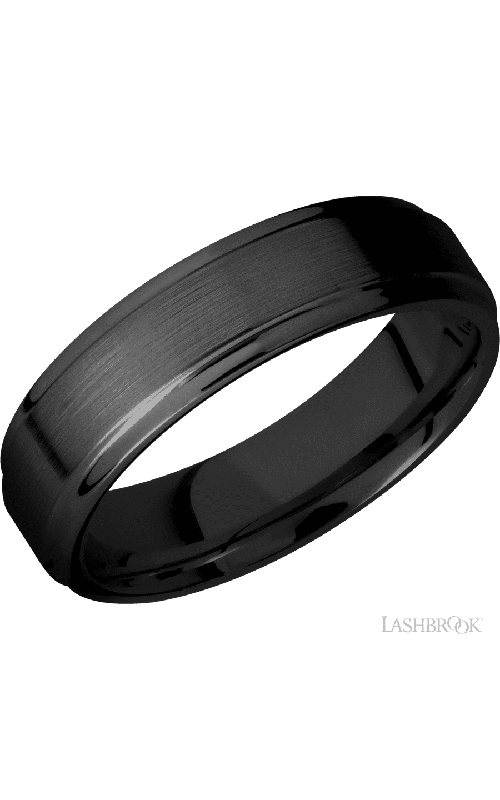 6 mm wide Flat Grooved Edges Zirconium band.