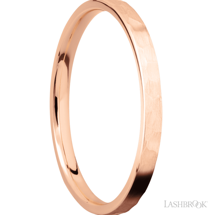 2 mm wide Flat 14K Rose Gold band. view 2