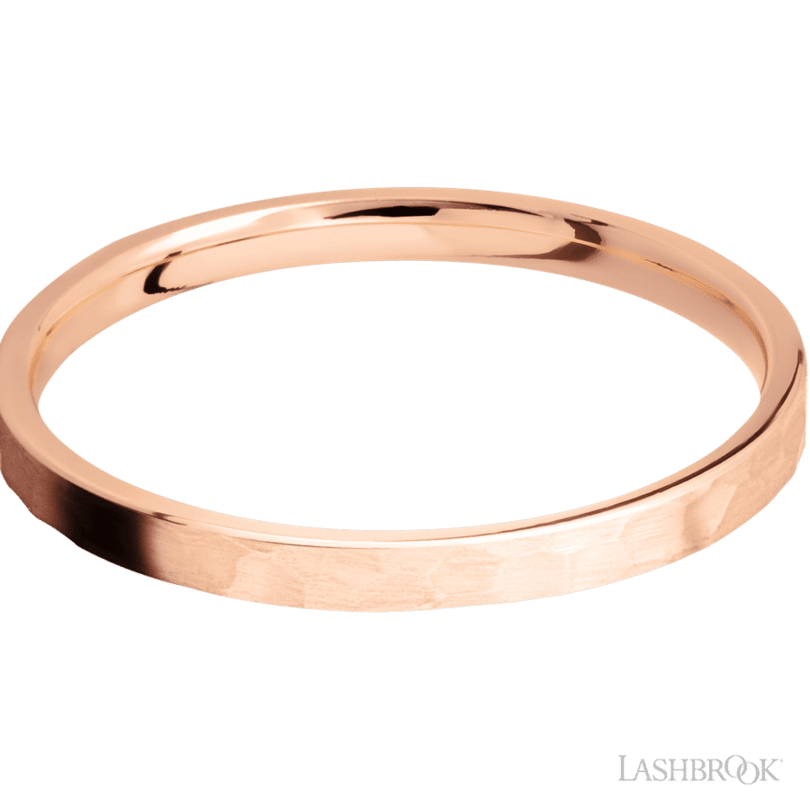 2 mm wide Flat 14K Rose Gold band. view 3