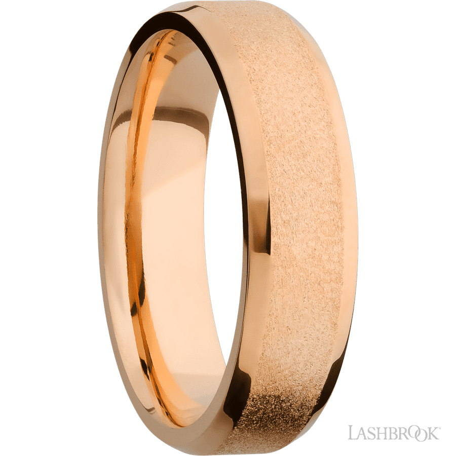 6 mm wide Beveled 14K Rose Gold band. view 2