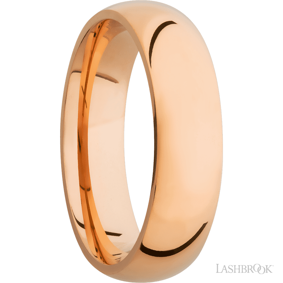 6 mm wide Domed 14K Rose Gold band. view 2