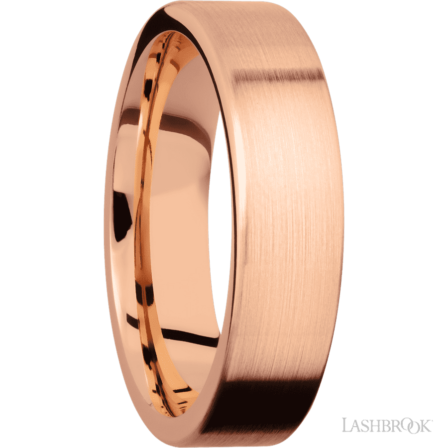 6 mm wide Flat 14K Rose Gold band. view 2