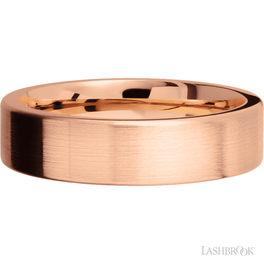 6 mm wide Flat 14K Rose Gold band. view 3