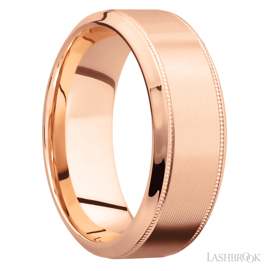 8 mm wide High Bevel Milgrain 14K Rose Gold band. view 2