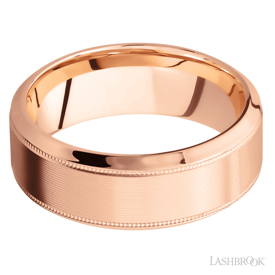 8 mm wide High Bevel Milgrain 14K Rose Gold band. view 3