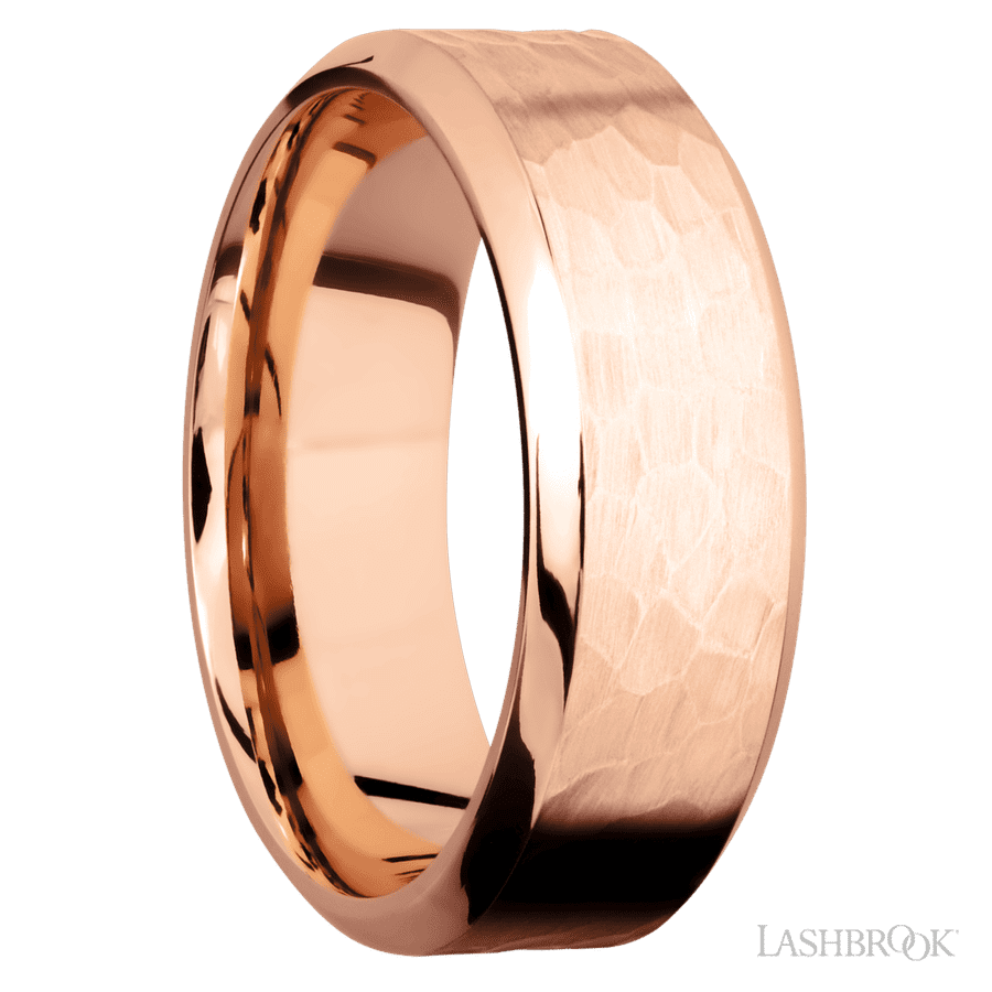 8 mm wide High Bevel 14K Rose Gold band. view 2