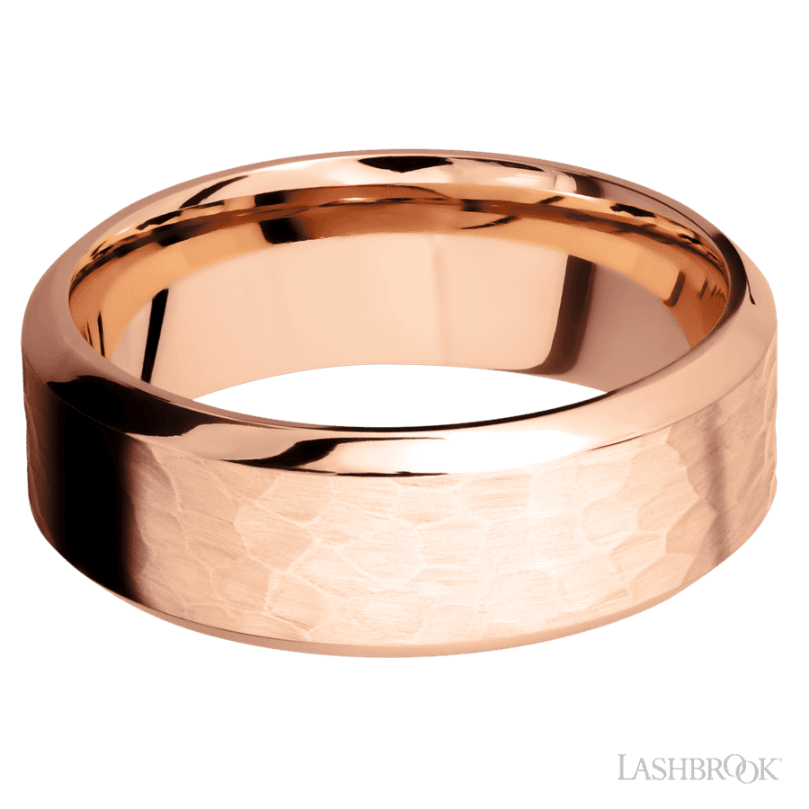 8 mm wide High Bevel 14K Rose Gold band. view 3
