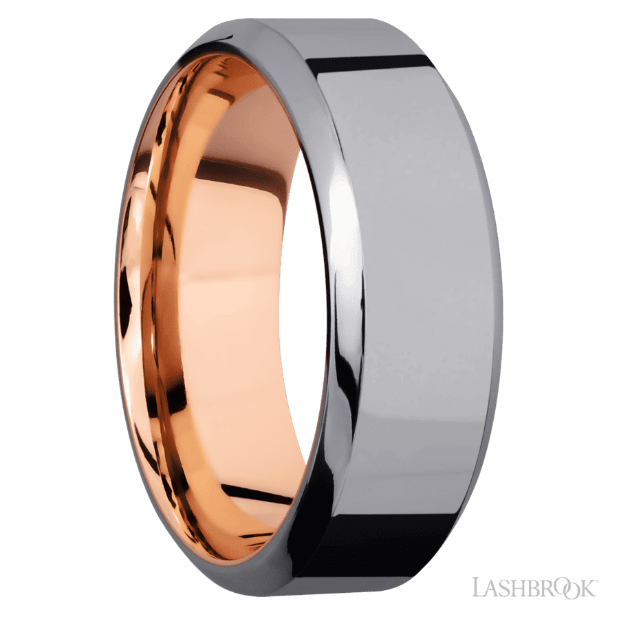 8 mm wide High Bevel Tantalum band featuring a 14K Rose Gold sleeve. view 2