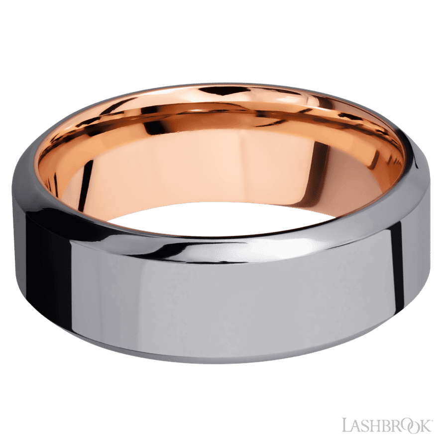 8 mm wide High Bevel Tantalum band featuring a 14K Rose Gold sleeve. view 3