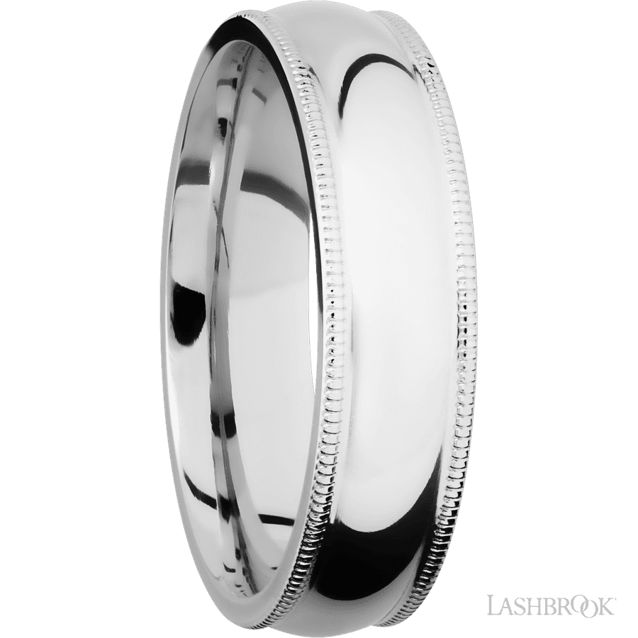6 mm wide Domed Milgrain Edges 14K White Gold band. view 2