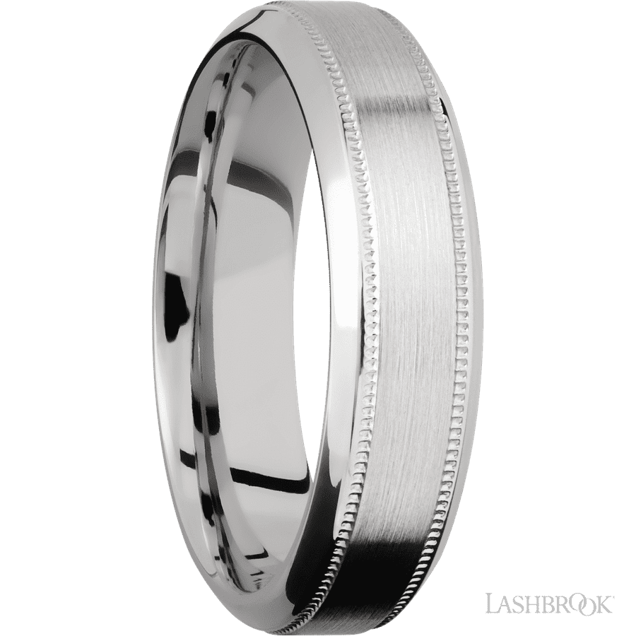 6 mm wide High Bevel Milgrain 14K White Gold band. view 2