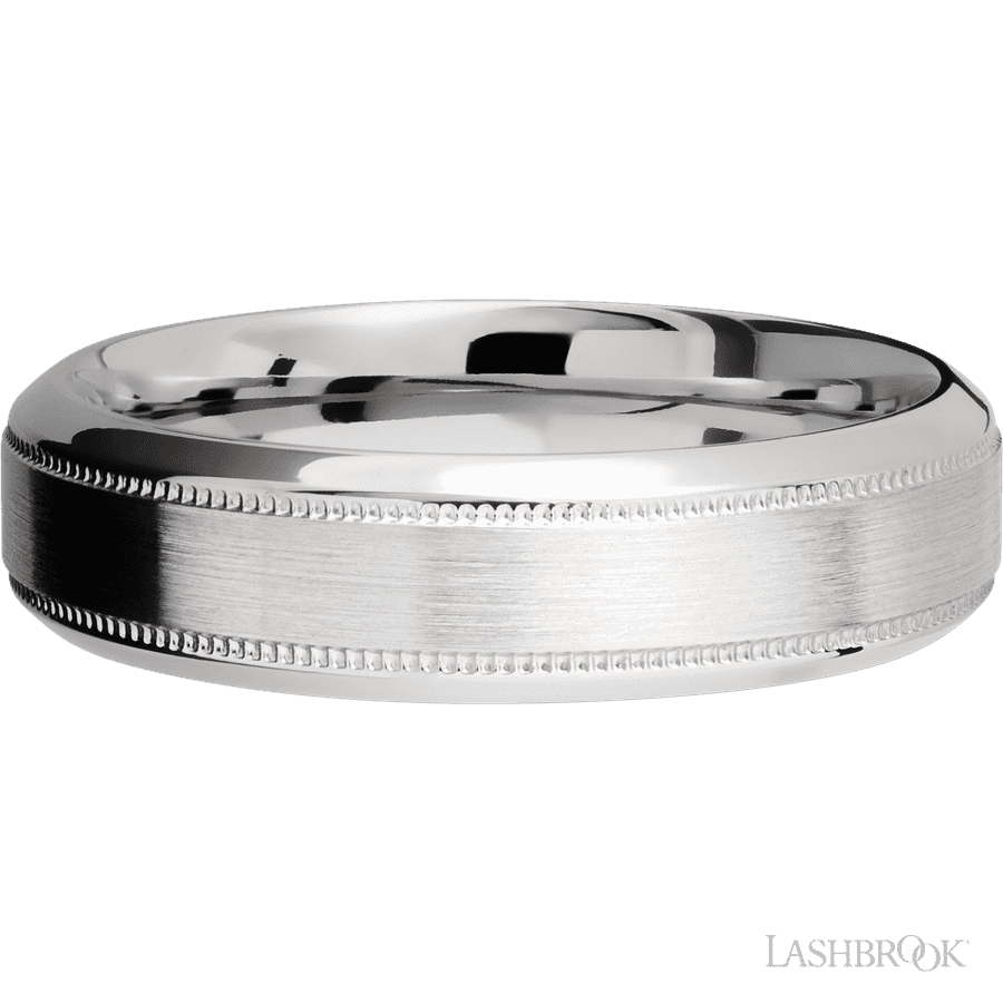6 mm wide High Bevel Milgrain 14K White Gold band. view 3
