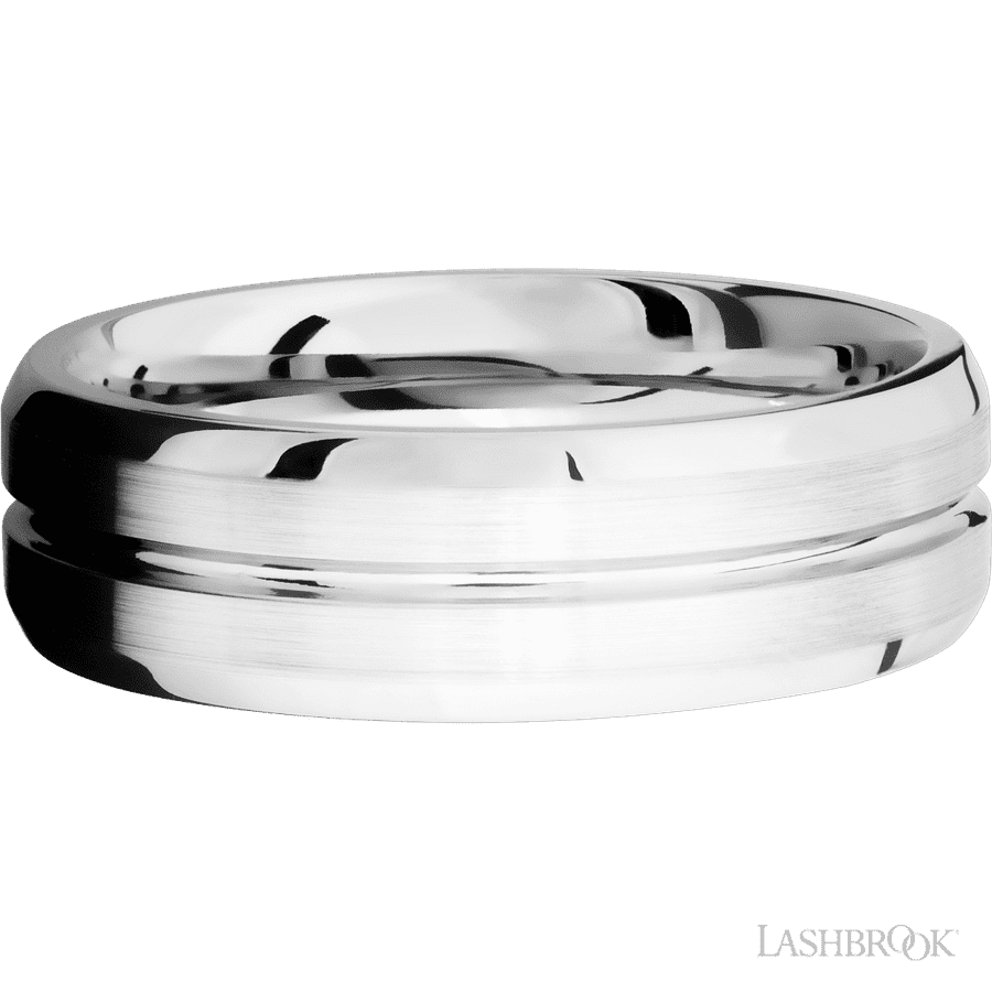 7 mm wide Beveled with Center Accent Groove 14K White Gold band. view 3