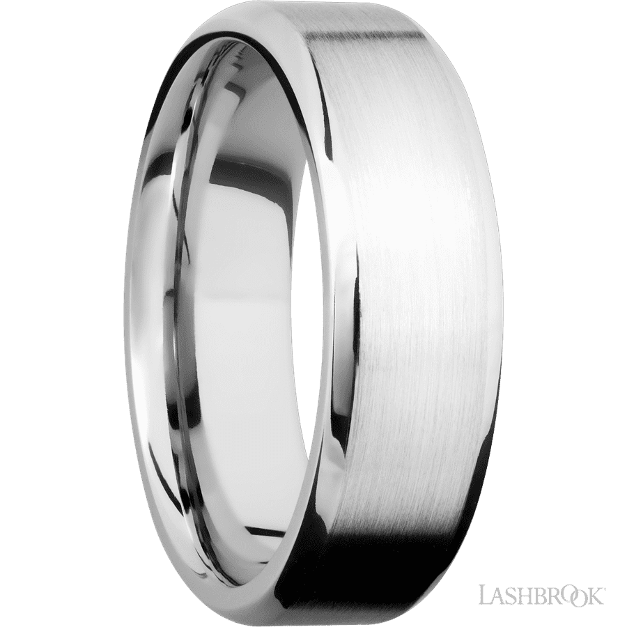 7 mm wide Beveled 14K White Gold band. view 2