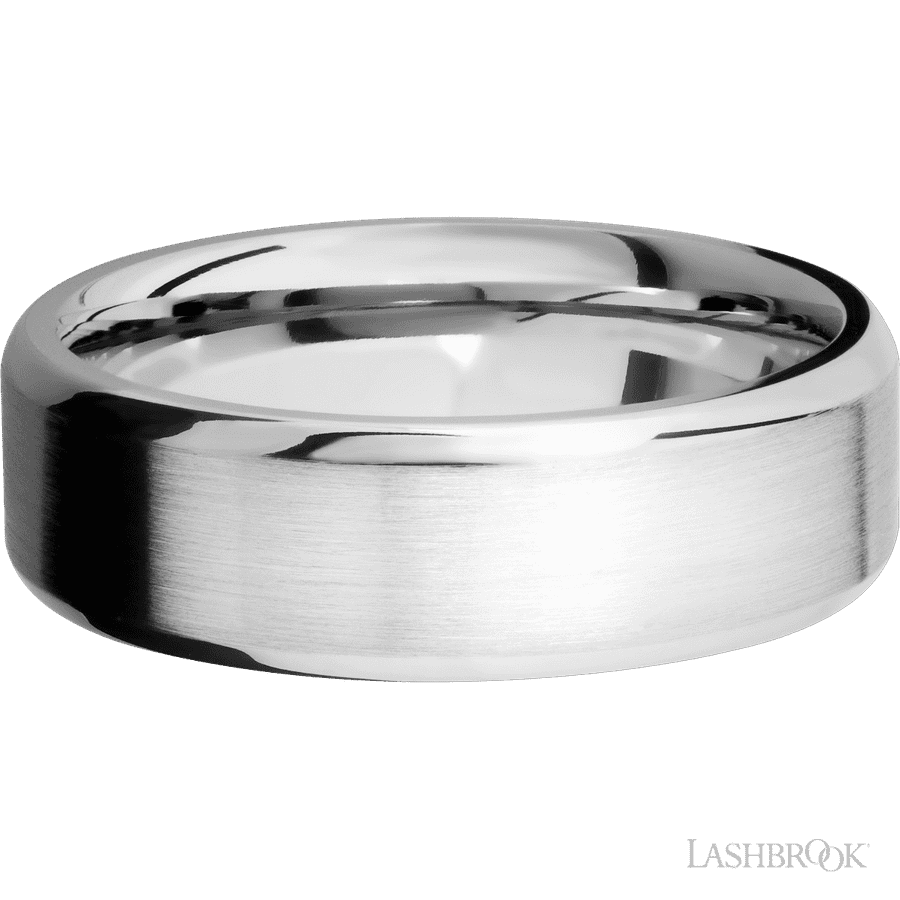 7 mm wide Beveled 14K White Gold band. view 3