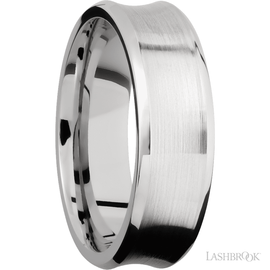 7 mm wide Concave Bevel 14K White Gold band. view 2