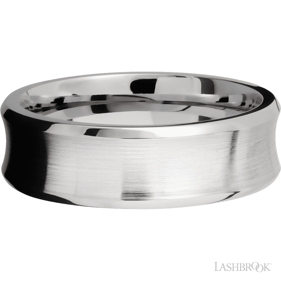 7 mm wide Concave Bevel 14K White Gold band. view 3