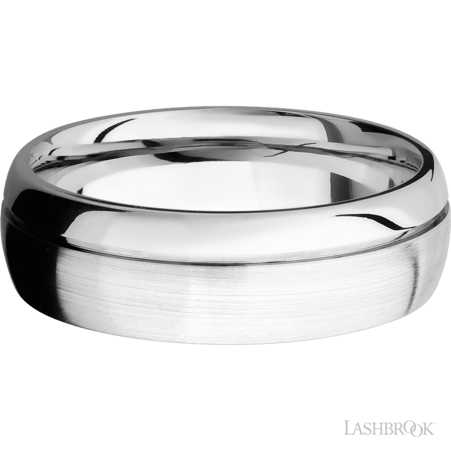 7 mm wide Domed with Off Center Accent Groove 14K White Gold band. view 3