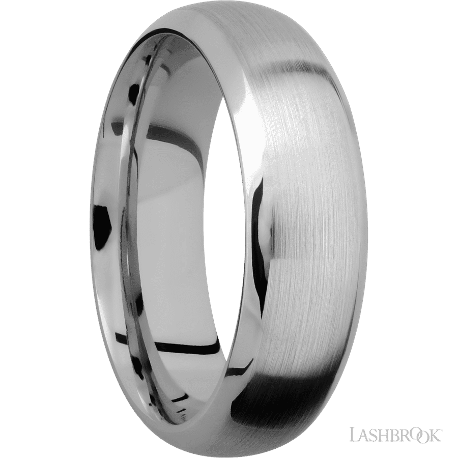 7 mm wide Domed Bevel 14K White Gold band. view 2