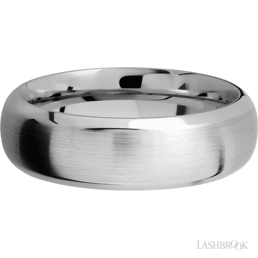 7 mm wide Domed Bevel 14K White Gold band. view 3