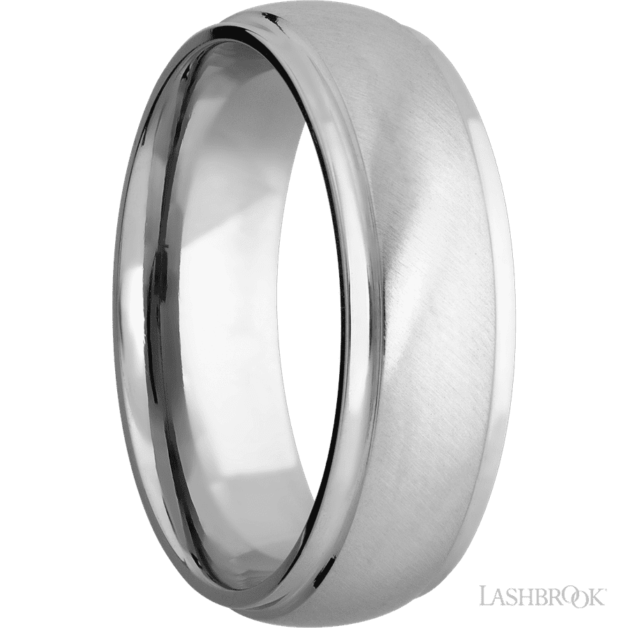 7 mm wide Domed Stepped Down Edges 14K White Gold band. view 2