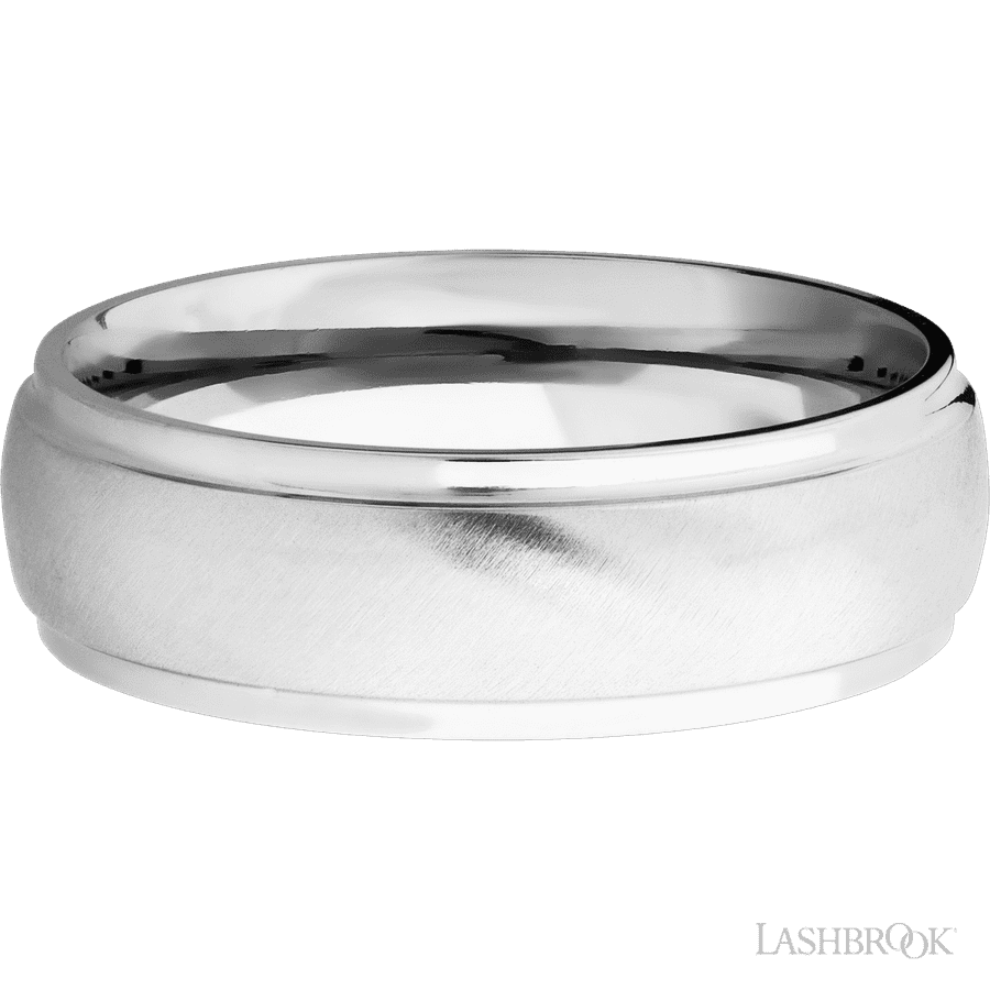 7 mm wide Domed Stepped Down Edges 14K White Gold band. view 3