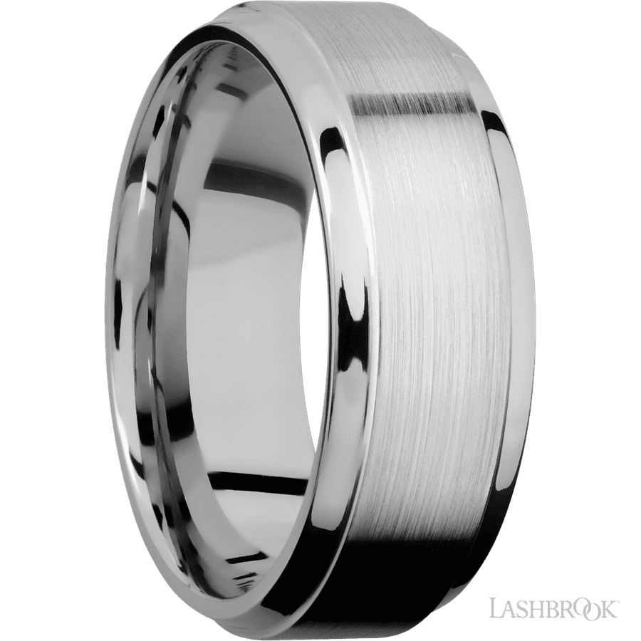 8 mm wide Stepped Bevel 14K White Gold band. view 2