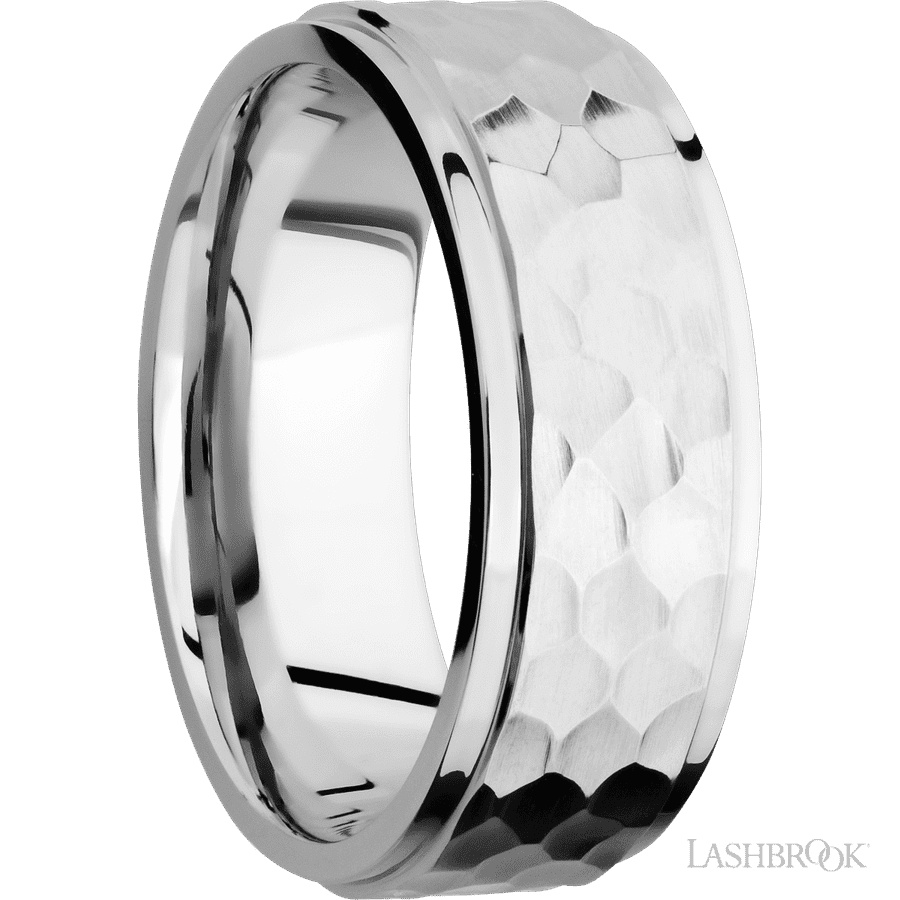 8 mm wide Flat Grooved Edges 14K White Gold band. view 2